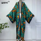 WINYI Summer Bohemian Kimono Beach Cover-Up Swim Suit Elegant African Women Boho Cardigan Sexy Holiday Long Sleeve Beach Dress - Matrix Studios