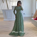 Mina Customized Beads Luxurious Women's Evening Dresses for Formal Occasions Sequins. Long Sleeves Round Neck Luxury Party Dress - Matrix-studios.com