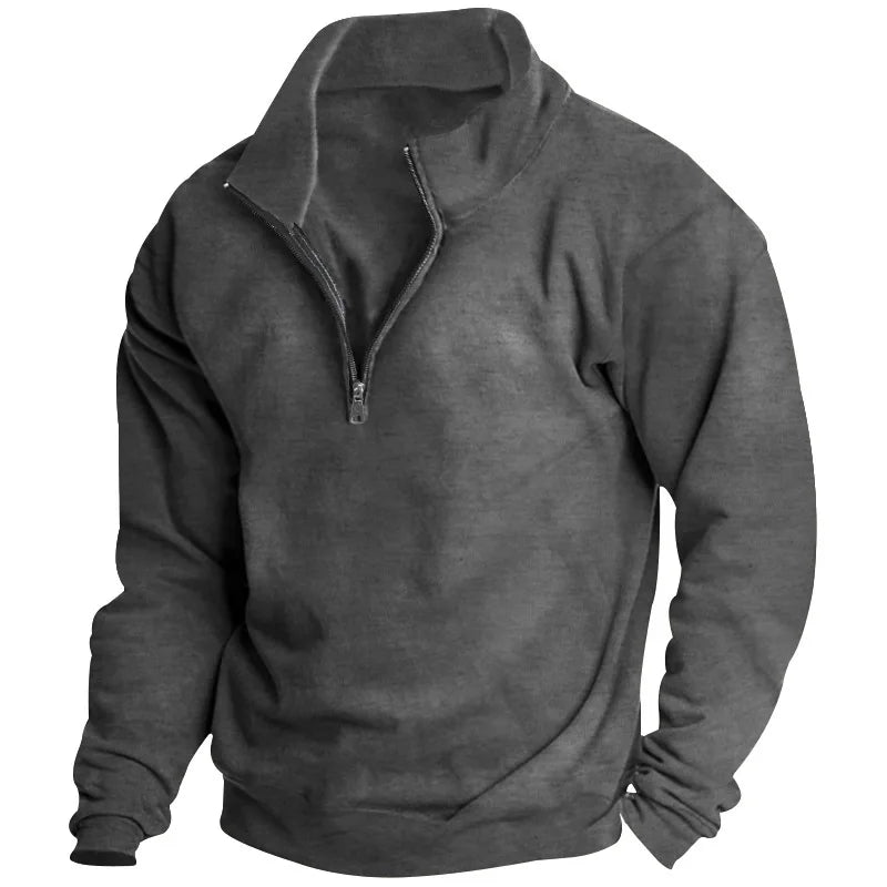Autumn and winter new men's fleece sweatshirt stand-up collar half zipper long sleeve cross-border European trend men's top - Matrix Studios