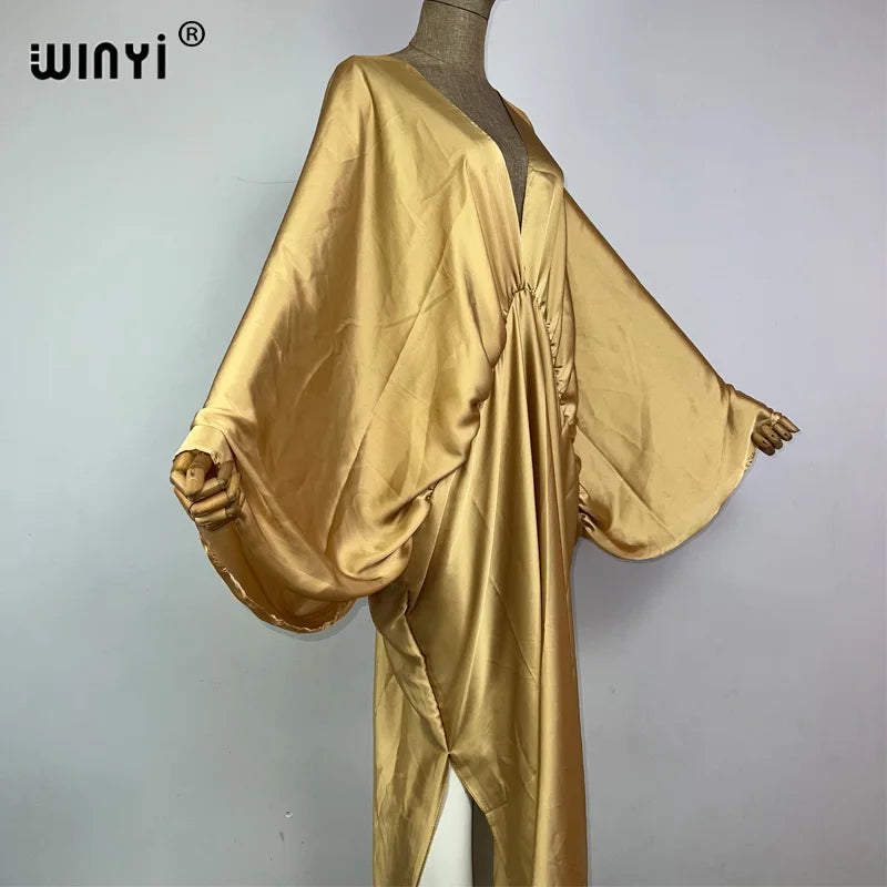 WINYI monochrome elegant Swimsuit Cover Up Women Beach Dress V-neck Dresses Summer Woman Clothes fashion Robe long down dress - Matrix Studios