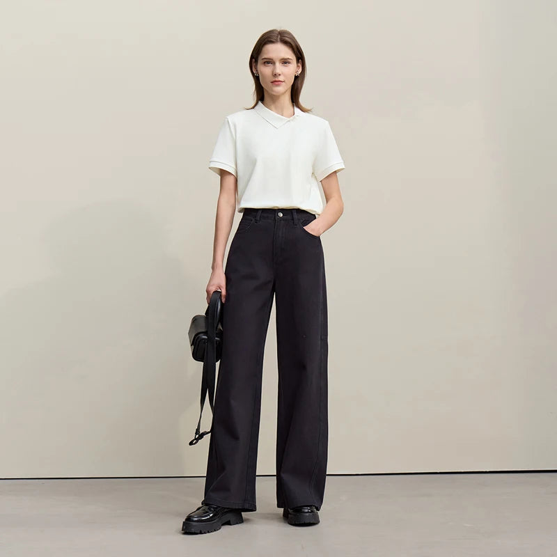 Amii Women's Polo Shirt 2026 Summer Asymmetric Placket Short Sleeve Tee Lapel Collar Casual Layering T-Shirt For Women 12622015 - Matrix-studios.com
