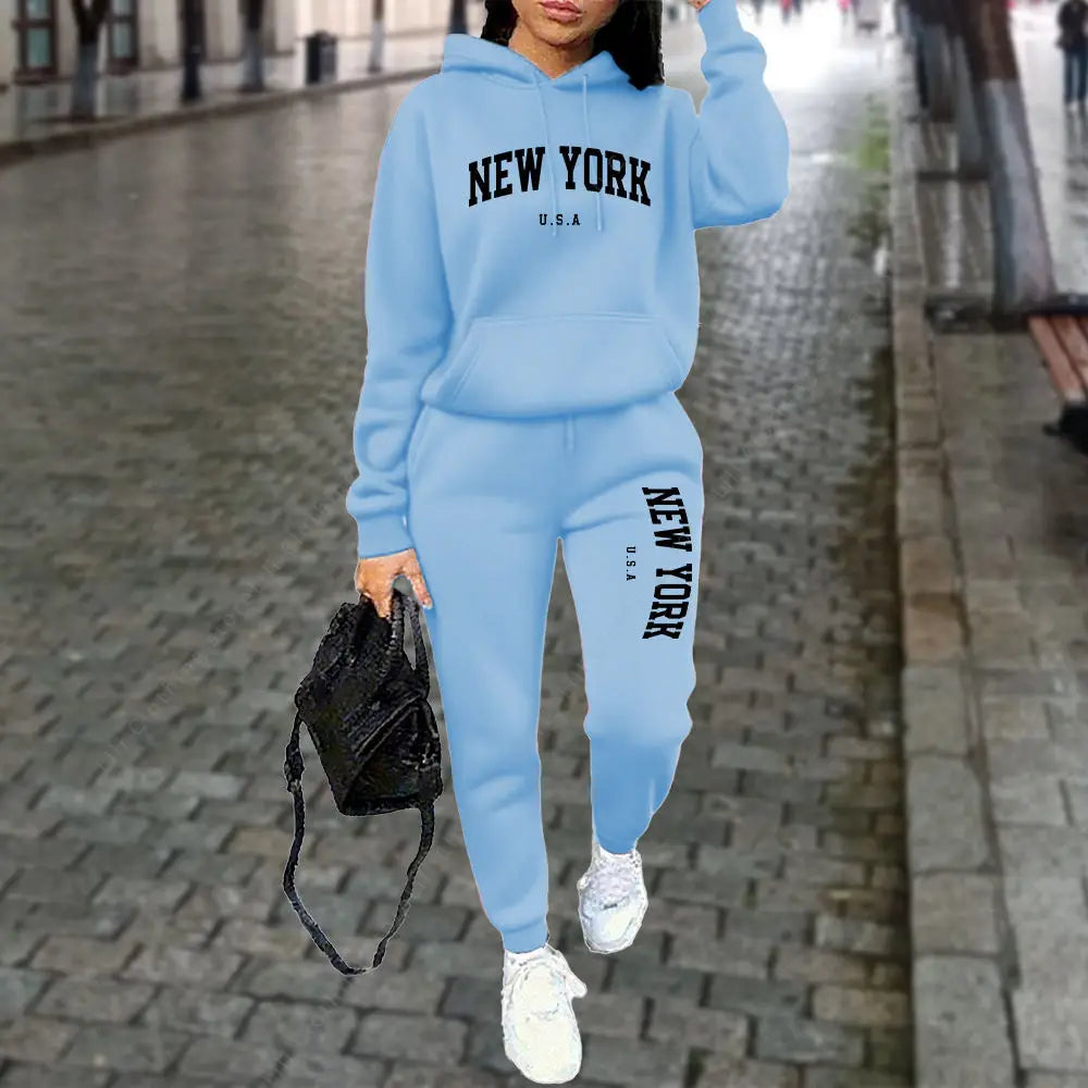 NEW YORK Women's Tracksuit Autumn Winter Hoodies Trousers 2PCS Suit Sports Jogging Street High quality Clothes Women Pants Sets - Matrix-studios.com
