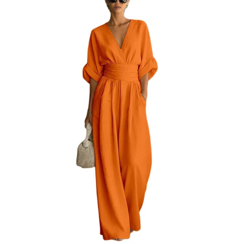 Women's Jumpsuit Fashion High Waist V-neck Casual Jumpsuits Sexy  Solid Color Office Wide Leg Trousers Overalls Vacation Outfit - Matrix Studios