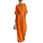 Women's Jumpsuit Fashion High Waist V-neck Casual Jumpsuits Sexy  Solid Color Office Wide Leg Trousers Overalls Vacation Outfit - Matrix Studios