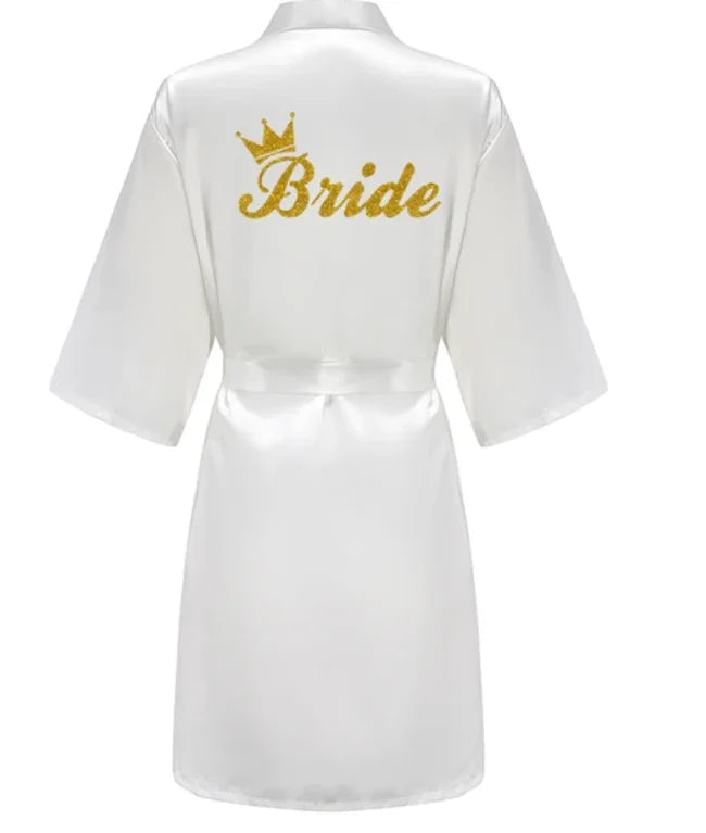 RB91 2017 Fashion Silk Bride of Mother Robe with Gold Letter Sexy Women Short Satin Wedding Kimono Sleepwear Get Ready Robe - Matrix-studios.com