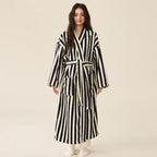 Thickened Flannel Robe Pants Pajamas Set Autumn Winter New Couple Coral Velvet Women Men Bathrobe Striped Lengthed Home Clothes - Matrix-studios.com