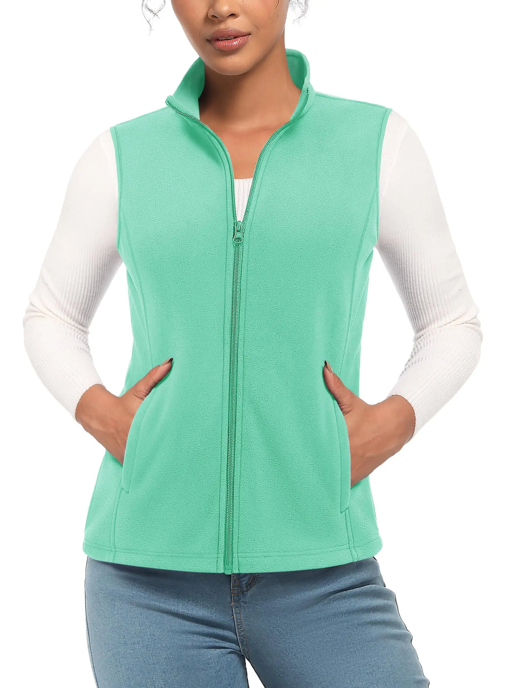 TACVASEN Fleese Sleeveless Vests Womens Fall Winter Thermal Hiking Golf Waistcoats Soft Casual Outerwear Zip Jackets 4 Pockets - Matrix Studios