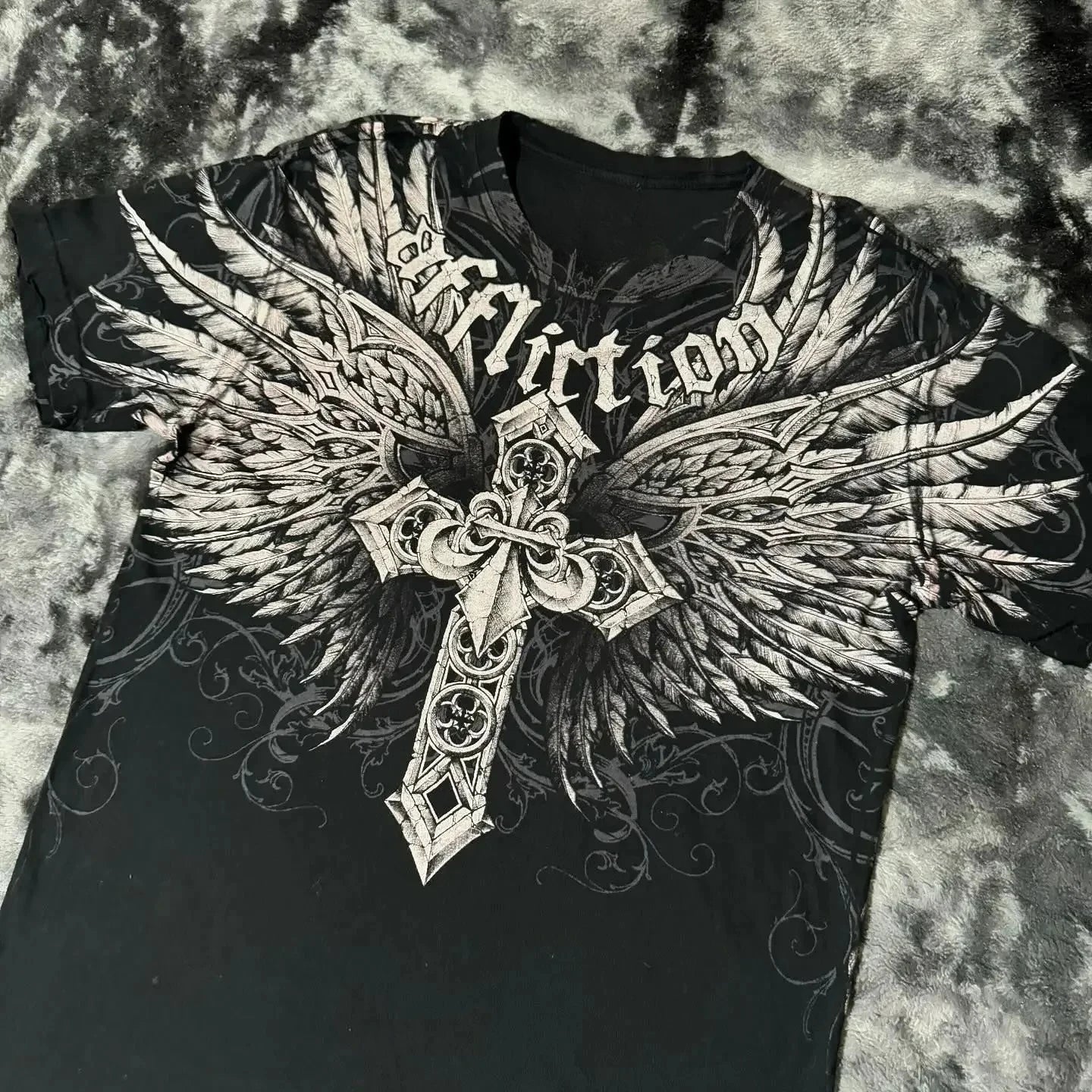 Y2K Affliction T Shirt Vintage Clothing Punk Hip Hop Graphic Print Oversized T shirt Women Round Neck Cotton Short Sleeve Tops
