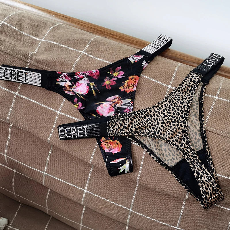 Low Waist Sexy Women Thongs Panties Rhinestones letter Diamonds G String Sports Thong Shorts Briefs T-back Fitness Size S-XL - Matrix Studios