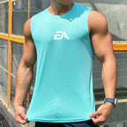 Summer New Trend Men's Pullover Round Neck Mesh Bottom Shirt Sports Fitness Swimming Running Shirt Sleeveless Vest Quick  Dry - Matrix Studios
