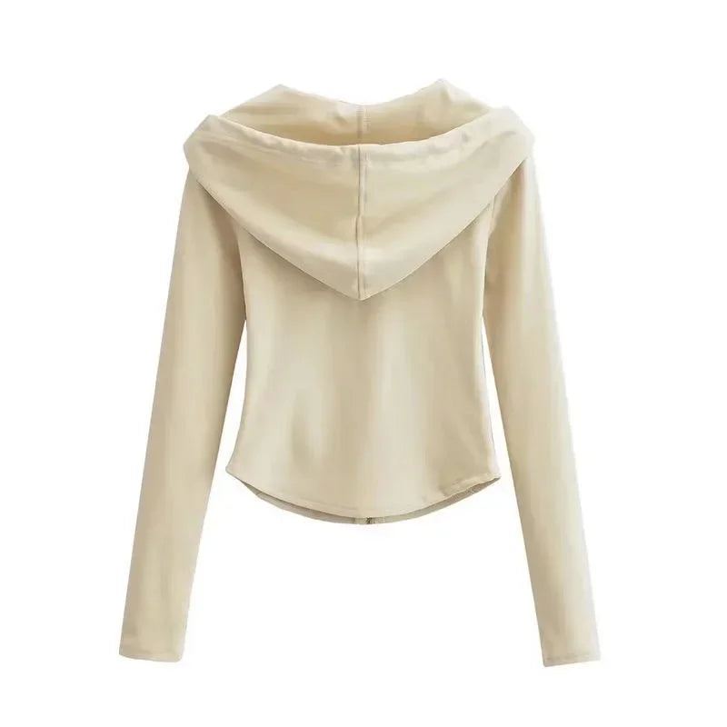 Lucyever Cropped Hooded Zip-Up Jacket Women Autumn New Slim Long Sleeve Y2K Sweatshirts Female Solid Streetwear Sports Hoodies - Matrix Studios