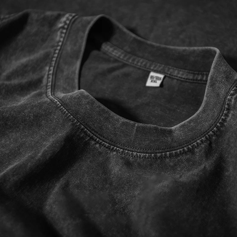 240g-300g Heavy Men Washed Vintage Oversized T-Shirt Street Hip Hop Punk Tee Harajuku Casual Cotton Short Sleeve Acid Wash Top