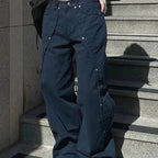 Jeans for Woman Y2k Clothes Relaxed Loose Fit Wide Leg Trousers Vintage American Retro Style with Rivet Patchwork Split Design - Matrix-studios.com