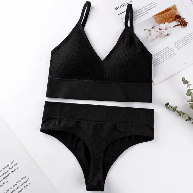 Qisin French Backless Push Up Underwear Set Women Sexy Seamless Bralette Female Lingerie Soft Tank Crop Top Gym Sport Bra Set - Matrix-studios.com