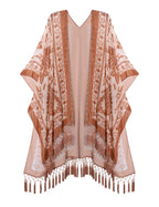 MJSERECA New Bohemian Burnt Plush Kimono for Woman Long Cardigan With tassel Beach Cover-up Casual Cardigan Shawl Chiffon Shirt - Matrix Studios