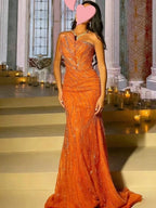 Customized High Quality Evening Dresses Elegant Vintage Sweet Sexy Pink Mermaid Beads Lace Formal Occasion Long Dress Sparkle - Matrix-studios.com