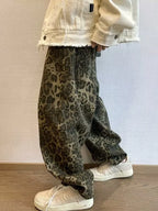 Autumn Tan Leopard Jeans Men Denim Pants Male Oversize Wide Leg Trousers Streetwear Hip Hop Vintage Loose Casual Animal Print - Matrix Studios