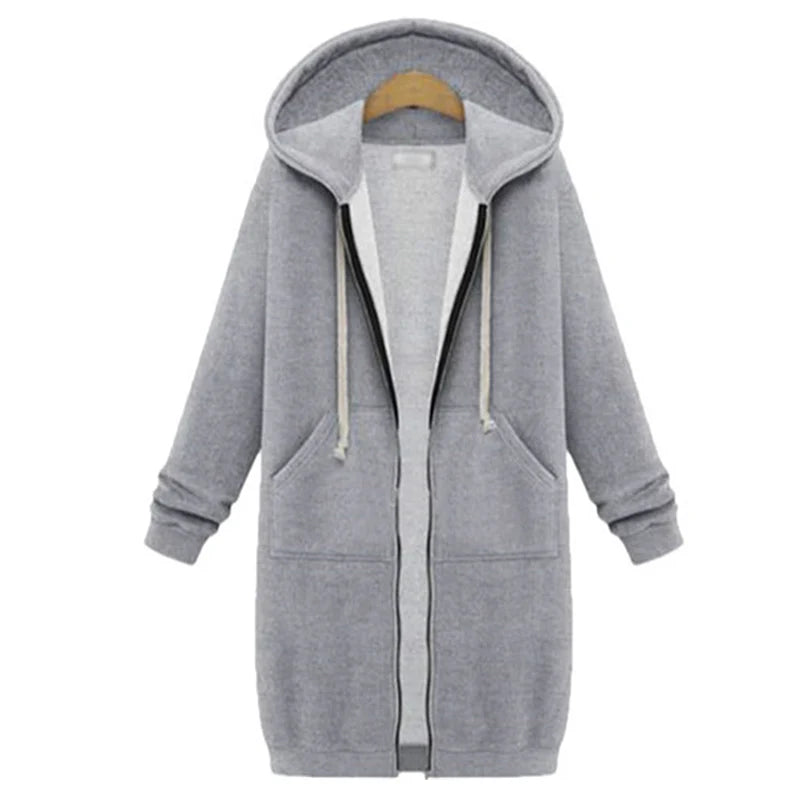 2025 Women's Autumn Winter ThickenHoodies Parkas Loose Hooded Jackets Zipper Pocket Maxi Size Sweatshirt Sports Dresses Outwear - Matrix Studios