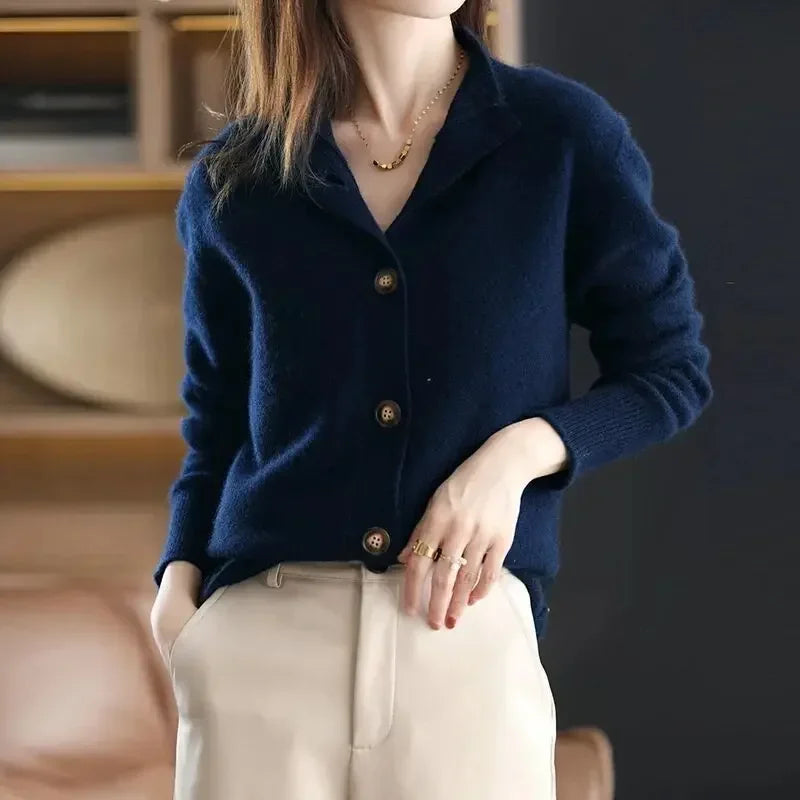 Stand-UP Collar Solid Temperament Button Women's Clothing Korean Knitting New Sweaters Single Breasted Autumn Winter Cardigan - Matrix Studios