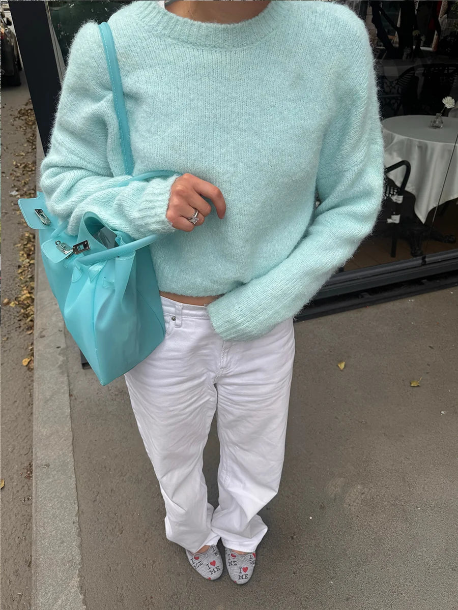 Hirsionsan Basic O Neck Basic Sleeve Sweater Women 2025 Oversized Short Knitted Wool Pullover Female Casual Thick Warm Soft Tops - Matrix Studios