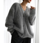 Spring Autumn Women Cardigan Sweater Jacket 2025 Imitation Mink Fur Versatile Female Sweater V-neck Loose Ladies Knitted Top - Matrix Studios