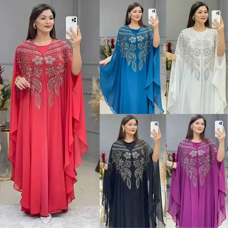 2 PCS Set Plus Size African Party Dresses for Women Chiffon Boubou Ankara Dashiki Outfit Dubai Kaftan Abaya Robe Marocaine Femme - Matrix-studios.com