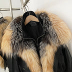 OFTBUY Women's Faux Leather Moto Jacket with Real Fox Fur Collar PU Leather Cropped Biker Coat with Lace-Up New Winter Outerwear - Matrix Studios
