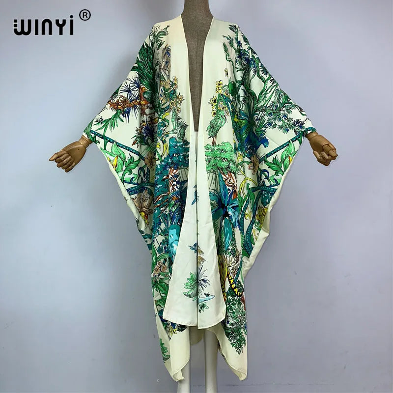WINYI Kimono Africa Summer Boho Print Beach Outfits for Women Cover-Up Long Coat Elegant Coat Beach Outfits for Women Maxi Dress - Matrix Studios