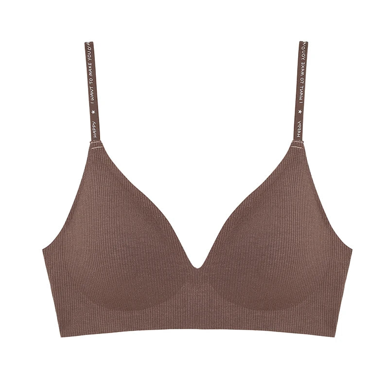FINETOO Women Wireless Bra Deep V Padded Bralette S-XL Trendy Stripe Knitting Bras Sexy Ladies Brassiere Solid Underwear 6 Color - Matrix Studios