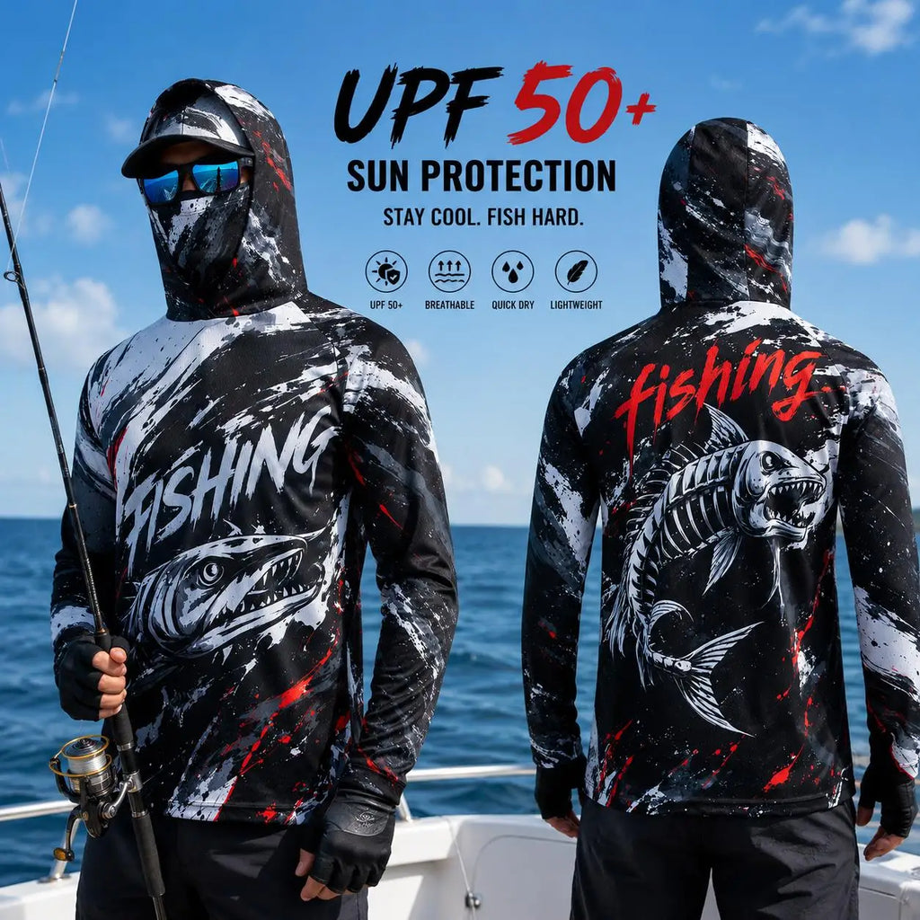 Men's Hooded Fishing Shirt UPF Sun Protection Breathable Long Sleeve Quick Dry Outdoor Angling Jersey With Face Cover - Matrix Studios