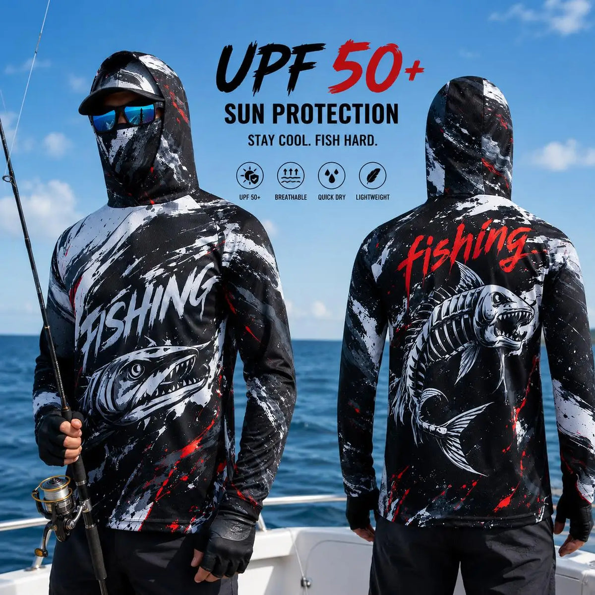 Men's Hooded Fishing Shirt UPF Sun Protection Breathable Long Sleeve Quick Dry Outdoor Angling Jersey With Face Cover - Matrix Studios