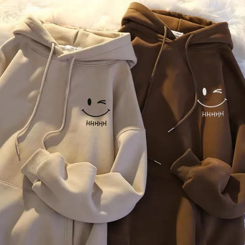 Men's Smiling Face Funny Fashion Couple Hooded Sweater American Heavyweight Loose Thickened Cashmere Boys' Hoodie Pullover Top - Matrix Studios