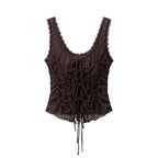 DUOPERI Women Y2K Fashion Solid Pleated Lace Up Slim Fitting Camisole Straps V-Neck Female Chic Lady Casual Tank Tops - Matrix-studios.com