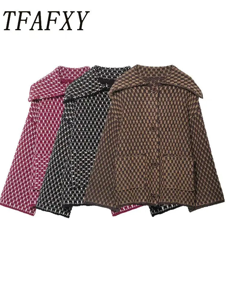 TFAFXY Casual Women Sweater Single Breasted Long Sleeve Knitted Cardigans New Fashion 2025 Autumn Winter Oversized Jackets - Matrix Studios
