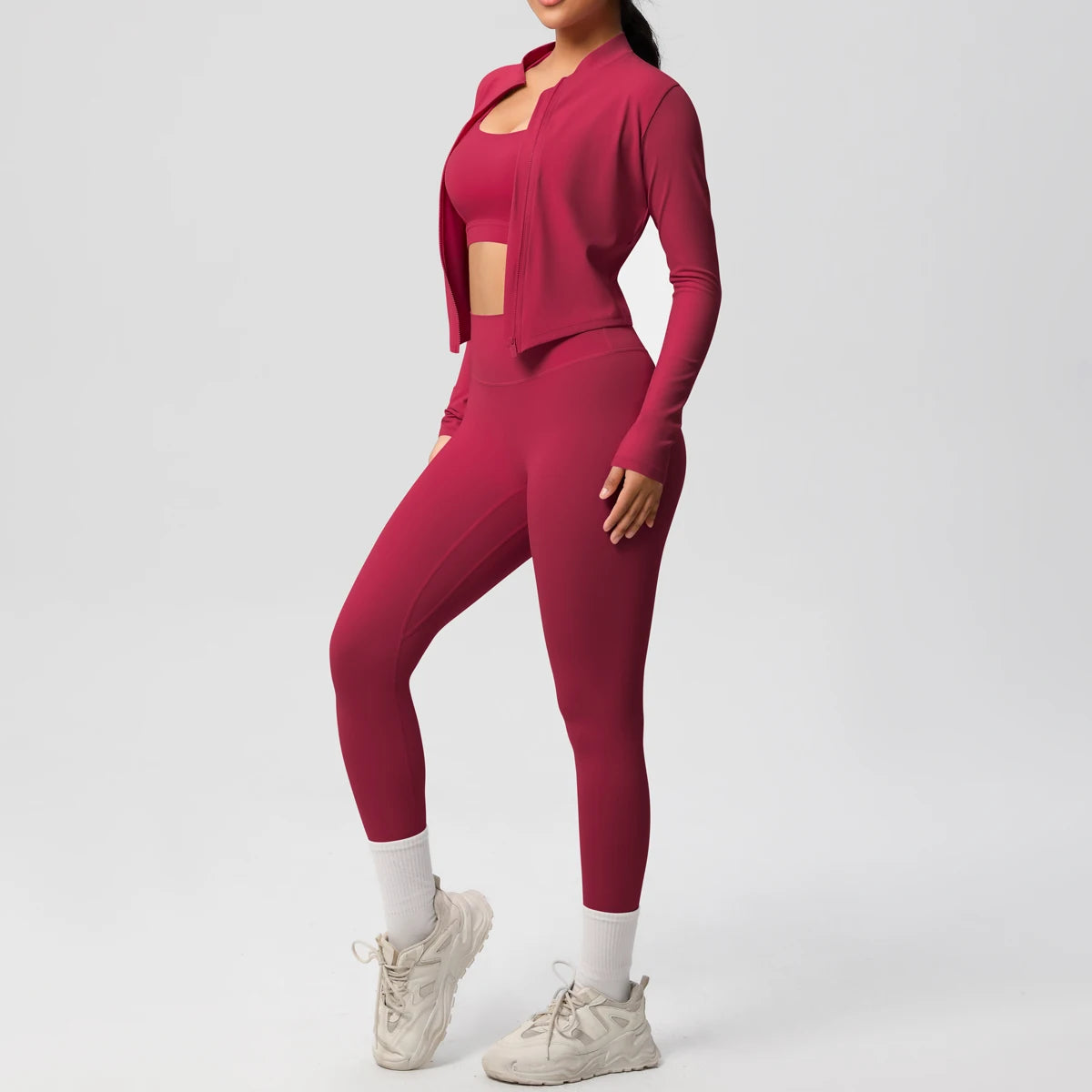 3pcs Sportswear Yoga Set Gym Sports Bra Zipper Jacket Leggings Clothes Sportswear Yoga Suits For Women Fitness Set Tracksuit - Matrix-studios.com