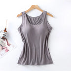 2026 Women's Vest Tops With Built In Bra Neck Vest Padded Slim Fit Tank Tops Sexy Shirts Feminino Casual Underlay shirt slimming - Matrix-studios.com