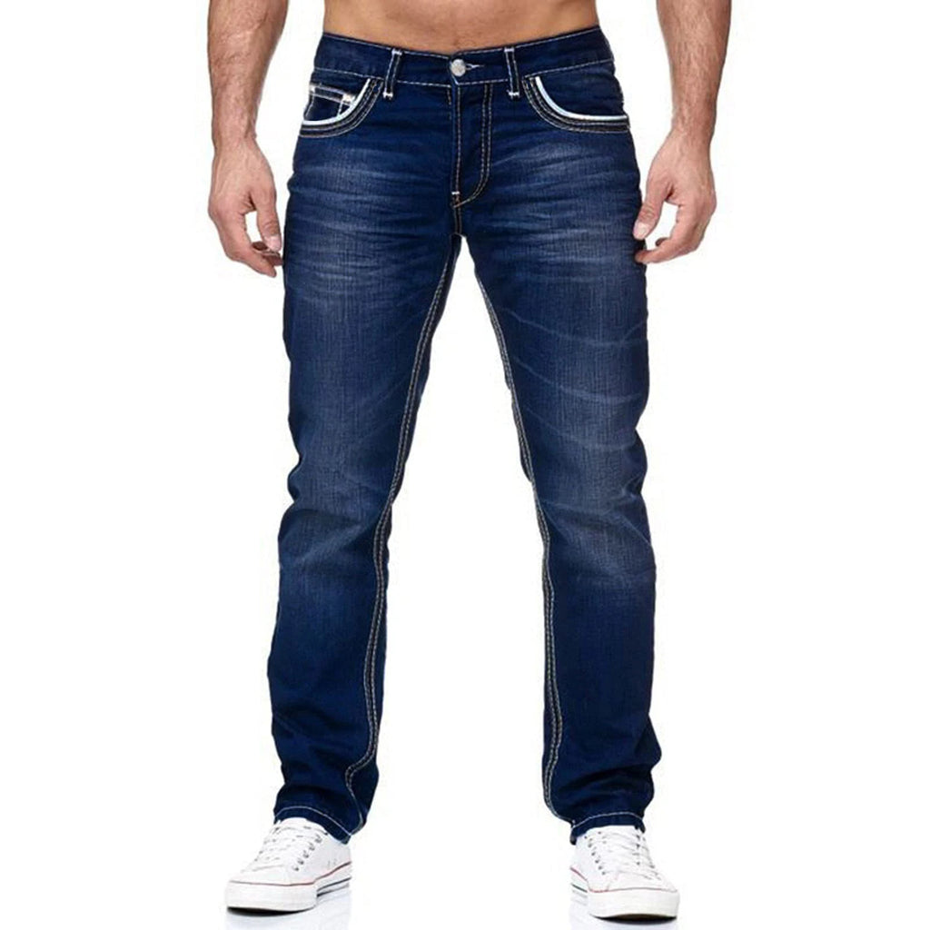 Straight Jeans Men Washed no hole Jean Spring Summer Boyfriend Jeans Streetwear Loose Cacual Designer Long Denim Pants Trousers - Matrix Studios