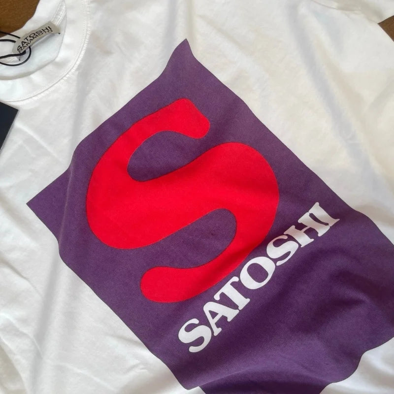 Mens Vintage Block Letter Short Sleeve T-Shirt Satoshi Nakamoto Oversized Dual Side Color Square Graphic Tee - Matrix-studios.com