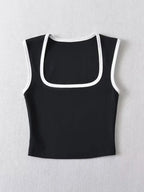 Woman Fashion Slim Solid Contrust Camis Casual Sleeveless Tanks Square Collar Crop Tops Clothing Streetwear Mujer 2024 Y2k - Matrix-studios.com