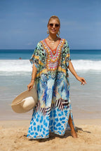 Kaftan Dresses Tropical Printed Cover Ups for Swimwear Women Elegant Maxi Robe Holiday Bathing Suits Dropshipping Hot Sales - Matrix Studios