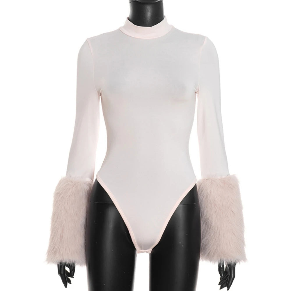 FAGADOER Winter New Sexy Fur Patchwork 2 Pieces Set for Woman Outfits Long Sleeves Bodycon Playsuits + Shorts Female Streetwear - Matrix-studios.com