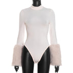 FAGADOER Winter New Sexy Fur Patchwork 2 Pieces Set for Woman Outfits Long Sleeves Bodycon Playsuits + Shorts Female Streetwear - Matrix-studios.com