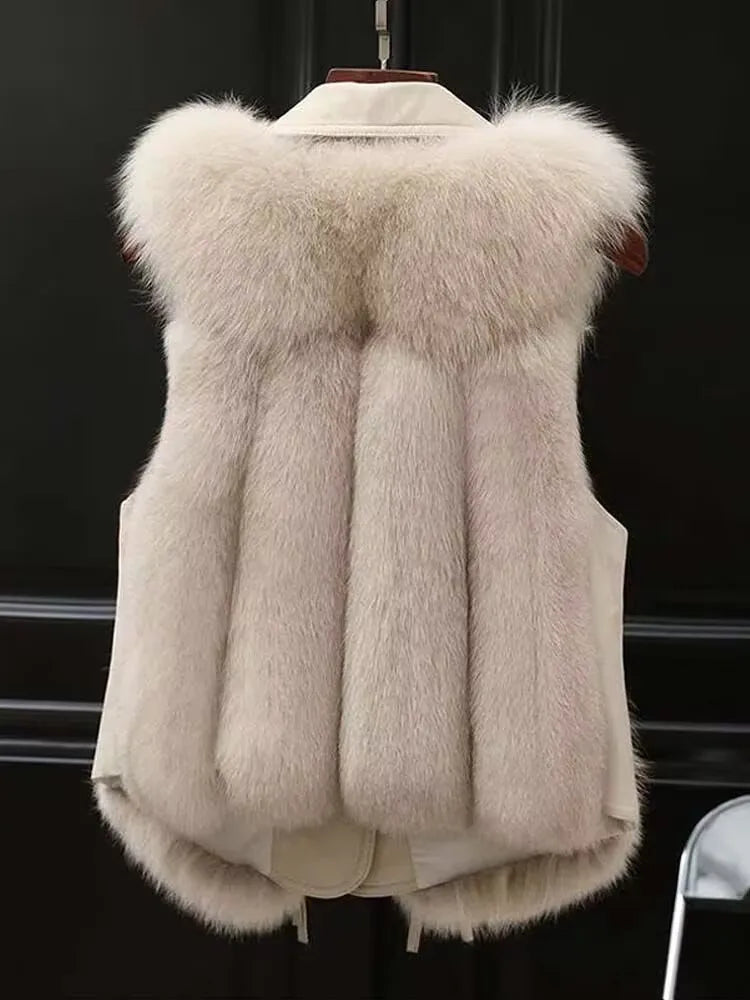 Faux Fur Plush Vests Women Loose Sleeveless Waistcoats Female 2024 New Autumn Winter Fashion Outwears Lady PU Leather Fur Vest - Matrix Studios