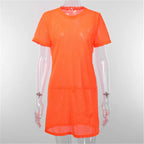Mesh Bikini Cover Up  For Women Fishnet Summer Fluorescent Green Orange Mini Beach Dress Swimwear Beach Cover Ups - Matrix Studios