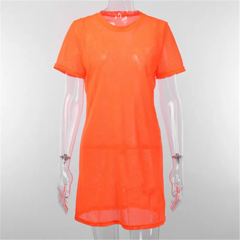 Mesh Bikini Cover Up  For Women Fishnet Summer Fluorescent Green Orange Mini Beach Dress Swimwear Beach Cover Ups - Matrix Studios