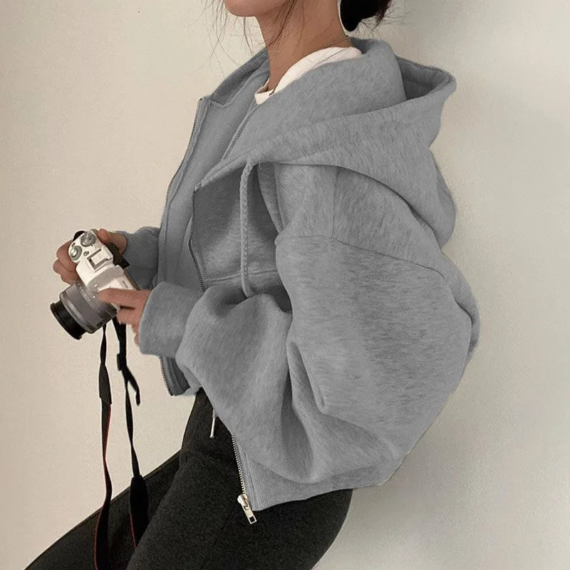 Fashion Zipper Hood Sweatshirt Women Autumn Long Sleeve Crop Tops Casual Y2K Hoodies Streetwear Harajuku Female Jackets Coats - Matrix Studios