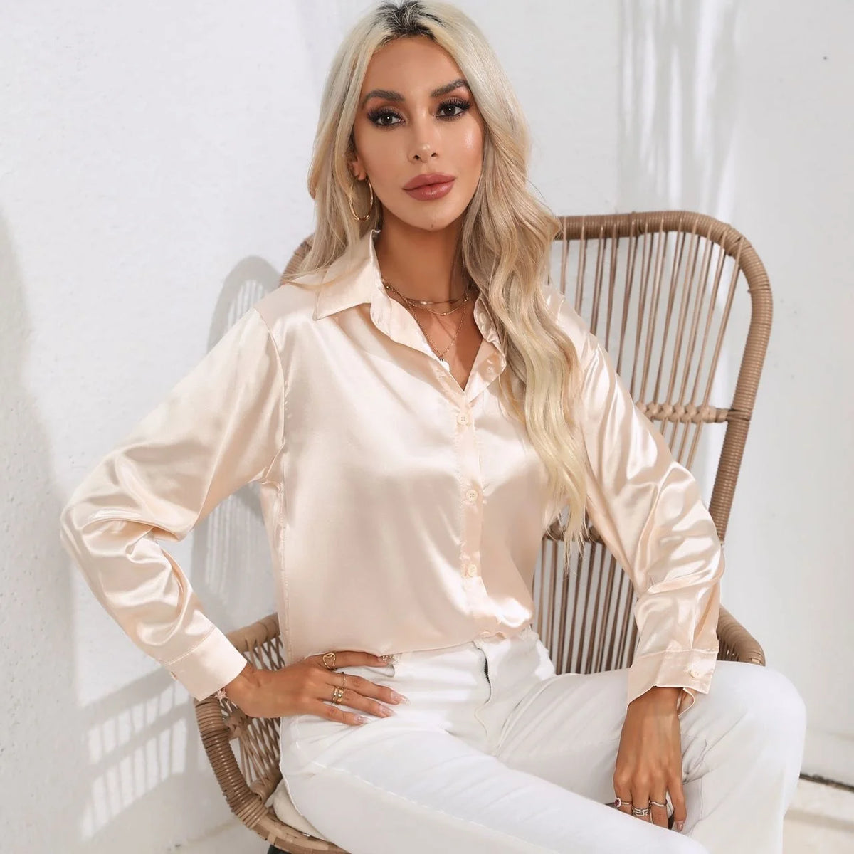 Autumn Casual Women's Blouses Elegant Satin Multicolor Basic Slim Shirt Solid Vintage Trend Ball Dance Party Shirt All-Match Top - Matrix-studios.com