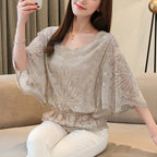 Summer Loose Lace Blouse Women 2025 Butterfly Sleeve Chiffon Shirt Woman Fashion Casual Floral White Shirt Tops Blusas 4073 - Matrix-studios.com