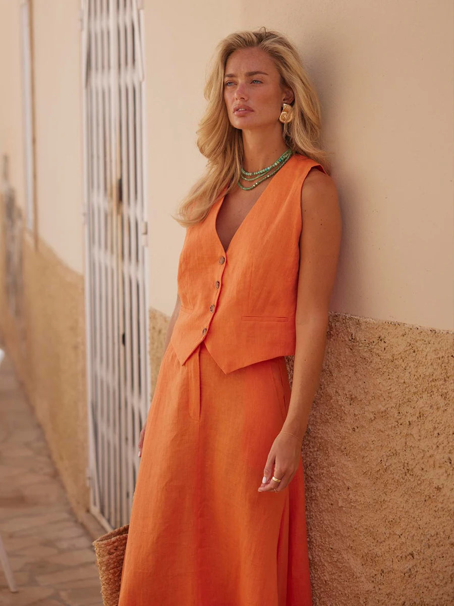 Bronladies Womem's Chic Vest Skirt Suit 2-Piece Set Summer New Female Sleeveless Top Fashionable Office Ladies Loose Outfits - Matrix-studios.com