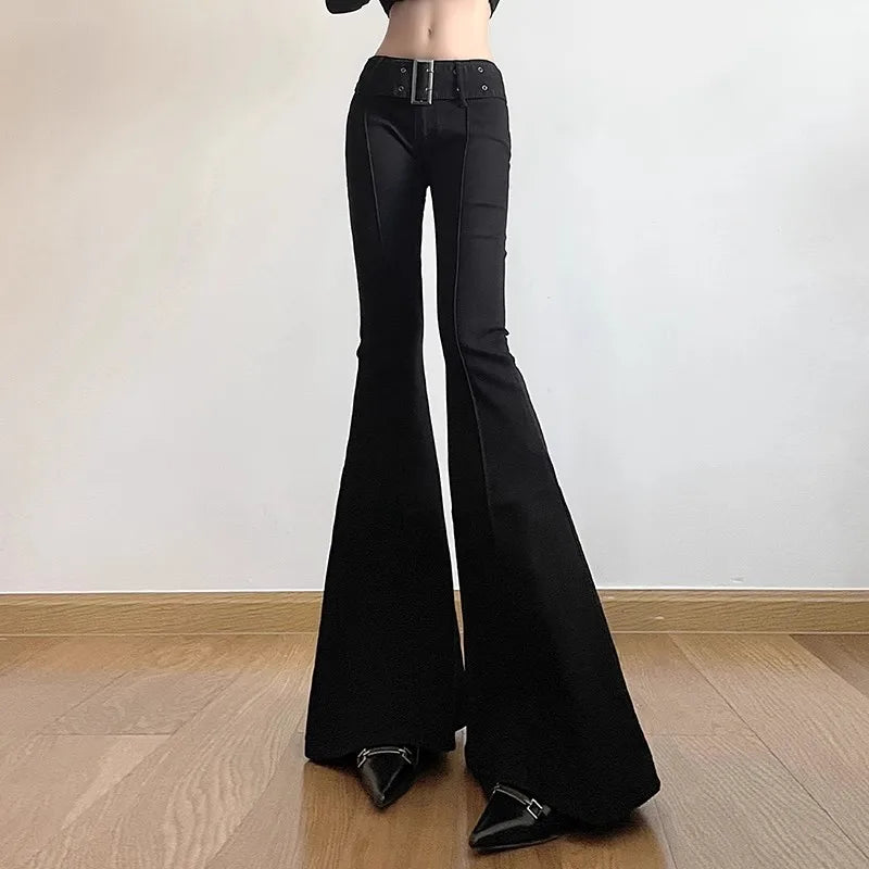 Women's Black Jeans Flare Pants Y2k Retro Emo 2000s Streetwear Fashion Trousers Harajuku Wide Yoga Pants 90s Aesthetic Clothes - Matrix-studios.com